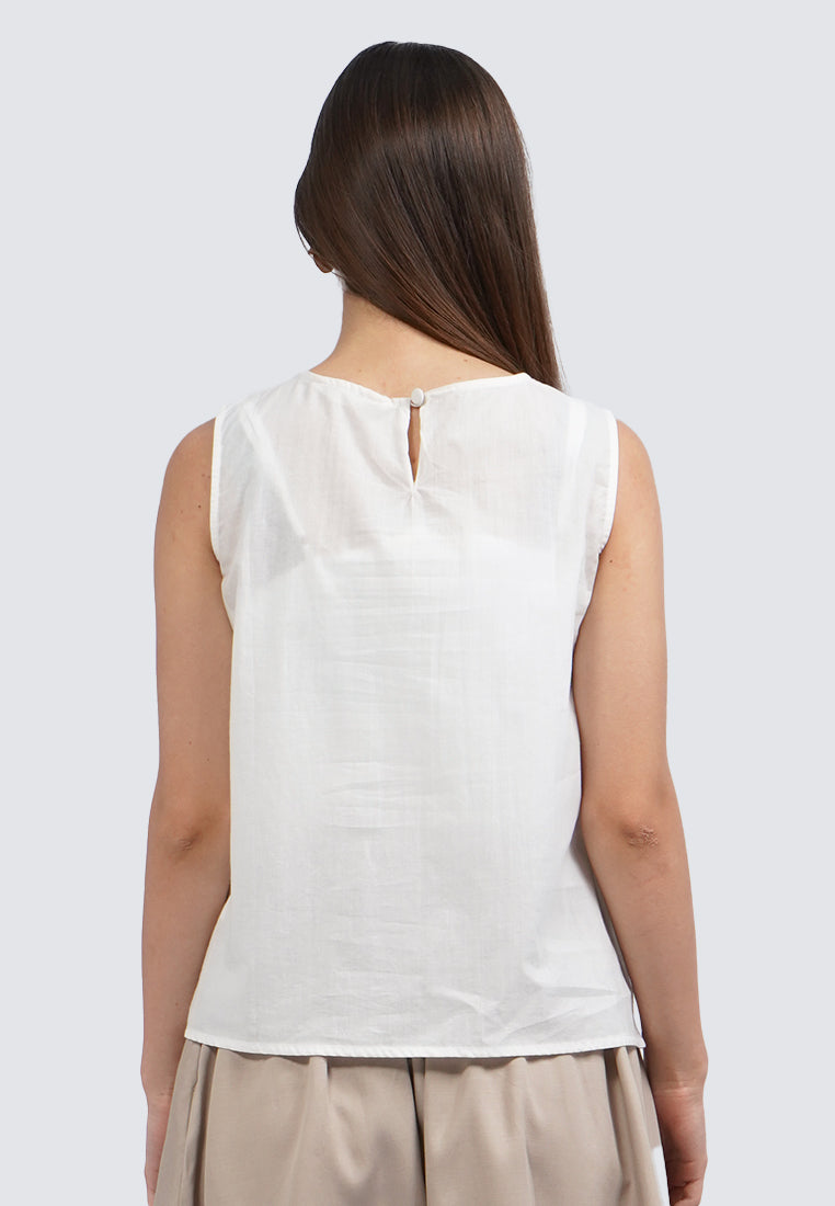 Round Neck Eyelet Sleeveless Blouse