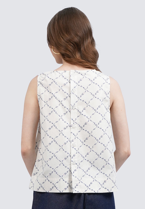 Round Neck Sleeveless Printed Blouse