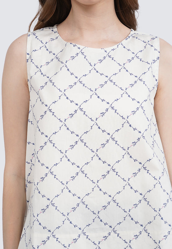Round Neck Sleeveless Printed Blouse