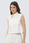 Double Pocket Sleeveless Crop Blouse