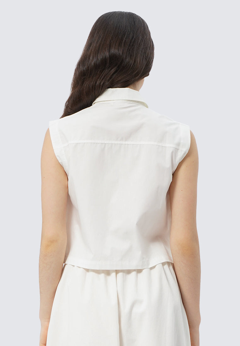 Double Pocket Sleeveless Crop Blouse
