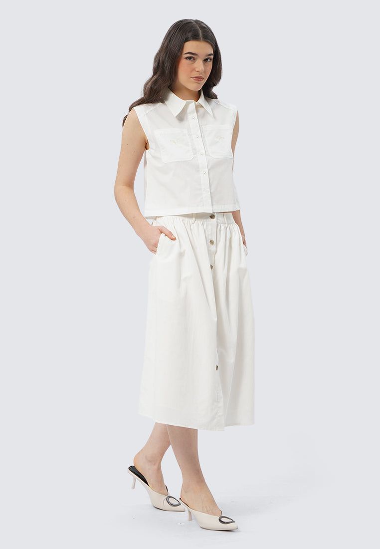 Double Pocket Sleeveless Crop Blouse