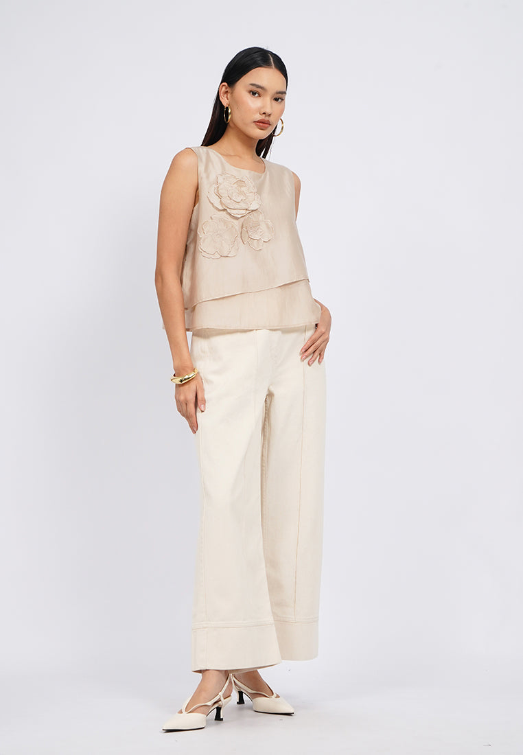 Sleeveless Blouse with Flower Patch