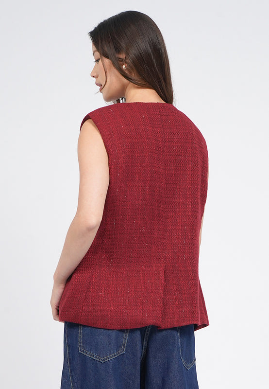 Contrast Button Round Neck Vest