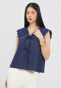 Embroidered Collar Sleeveless Blouse