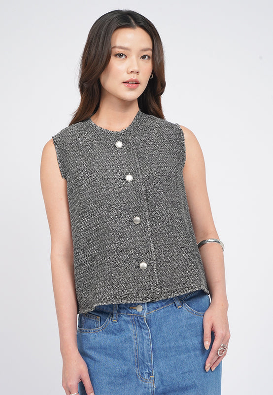 Sleeveless Tweed Blouse