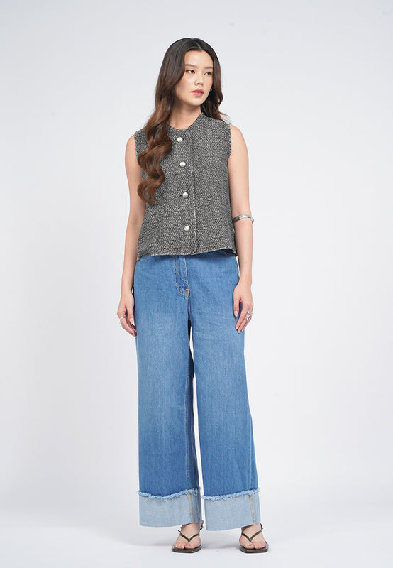 Sleeveless Tweed Blouse