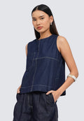 Contrast Stitch Sleeveless Denim Top