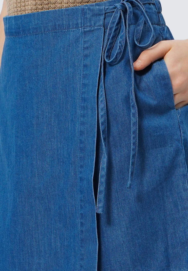 Side Tied Denim Mini Skort