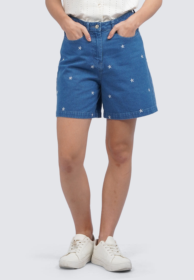 Embroidered Denim Shorts