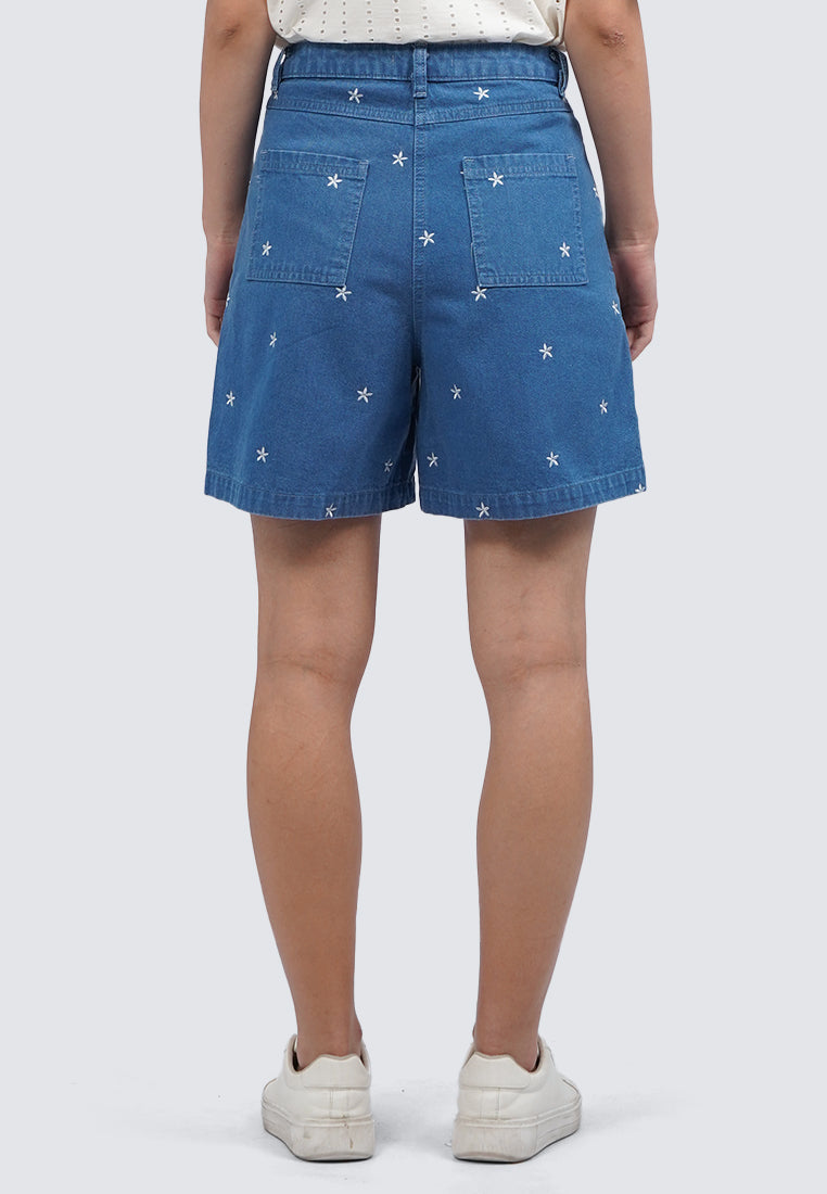 Embroidered Denim Shorts