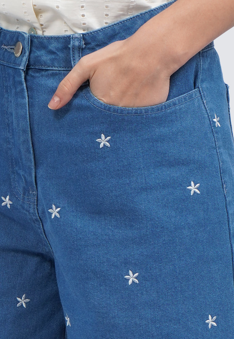 Embroidered Denim Shorts