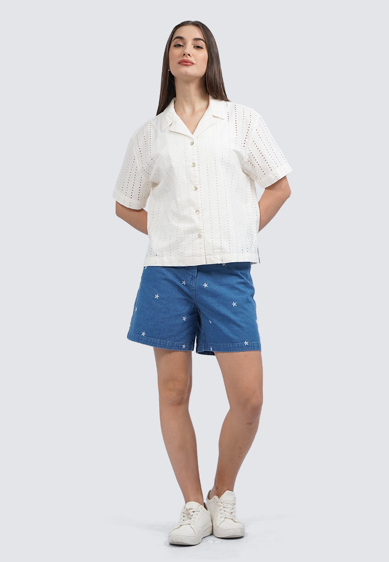 Embroidered Denim Shorts