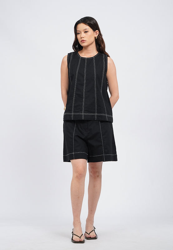 Contrast Stitched Drawstring Shorts
