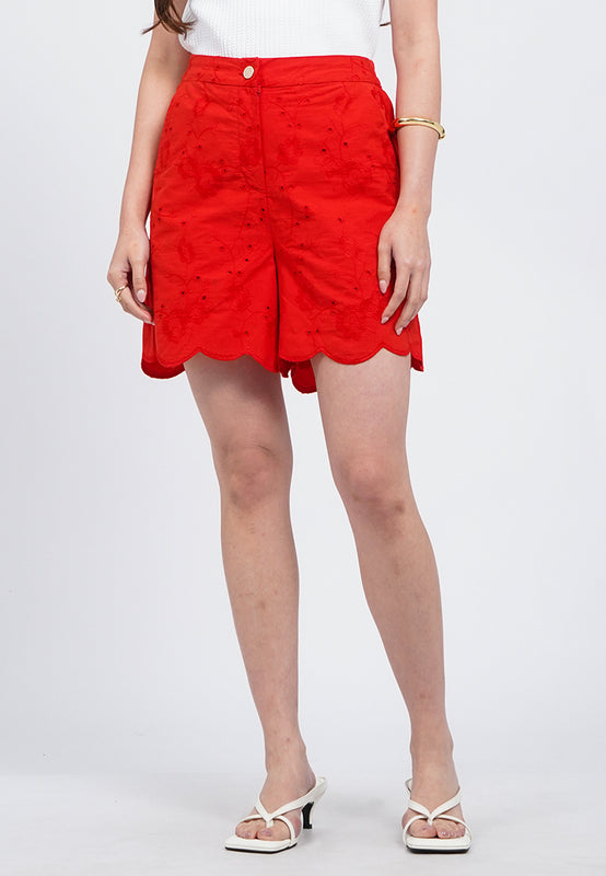 Scallop Hem Eyelet Short Pants