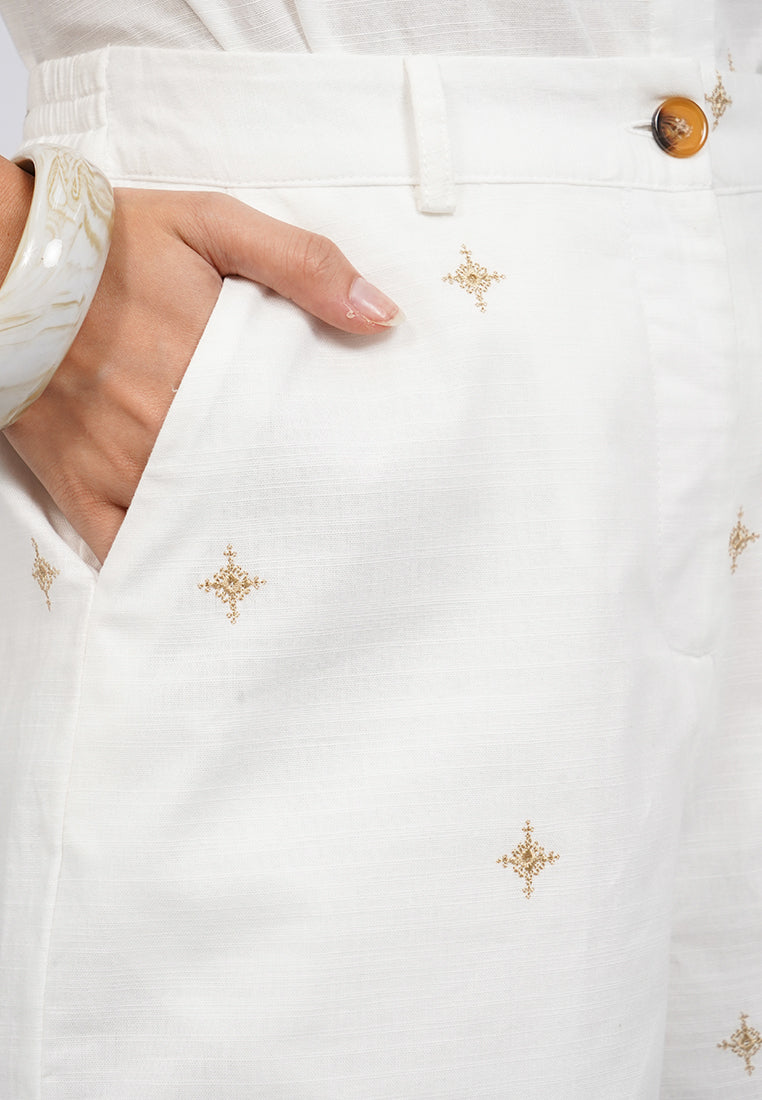 Embroidered Linen Blend Shorts