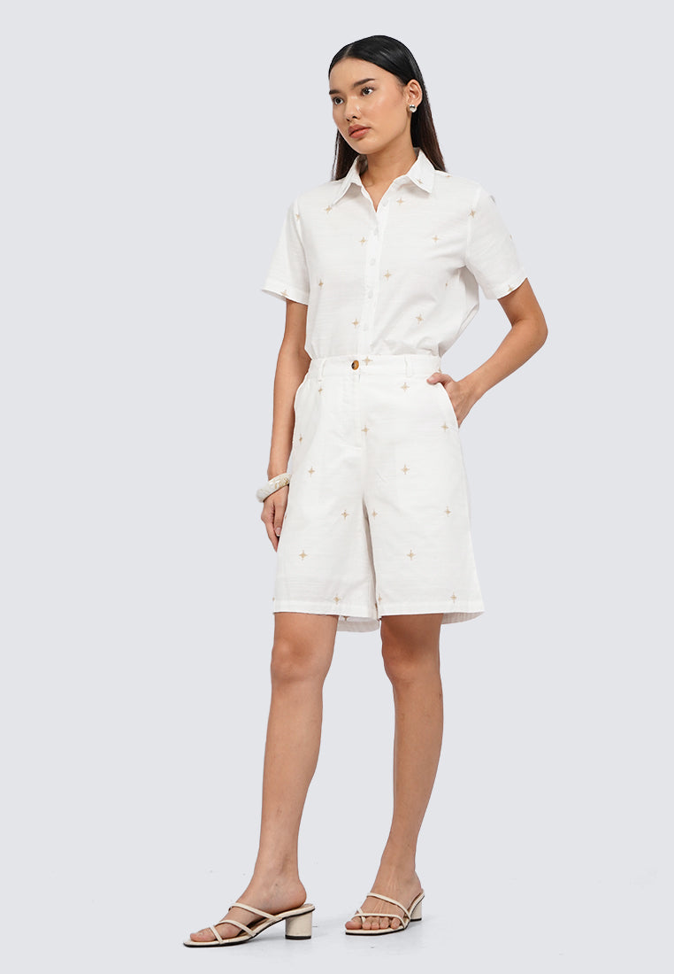 Embroidered Linen Blend Shorts