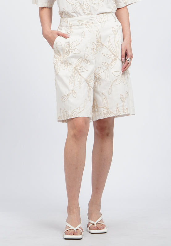 Embroidered Linen Shorts