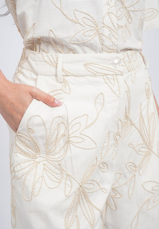 Embroidered Linen Shorts