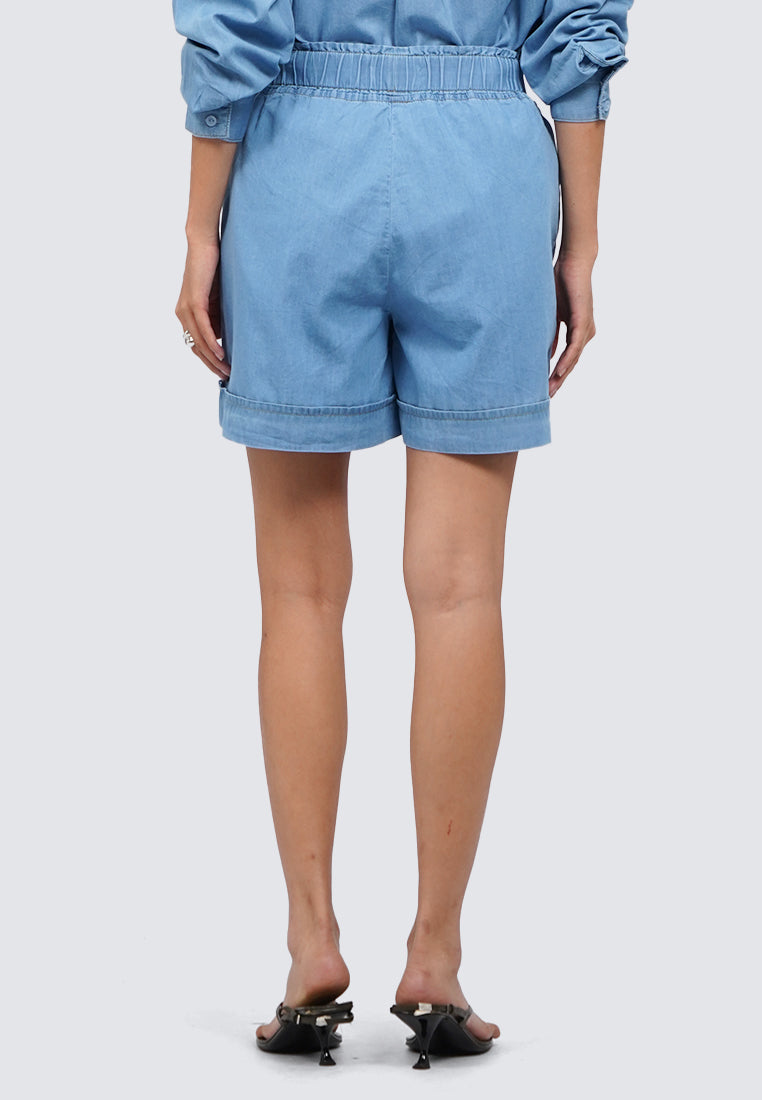 Elastic Waist Chambray Short Pants