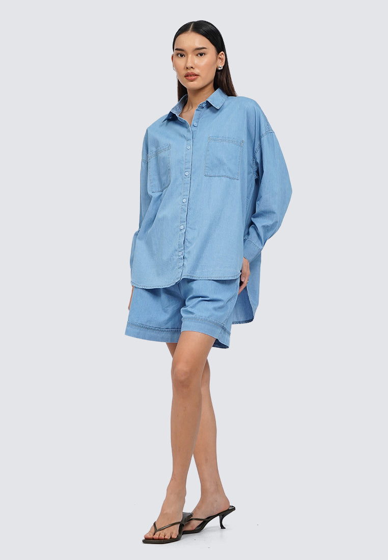 Elastic Waist Chambray Short Pants