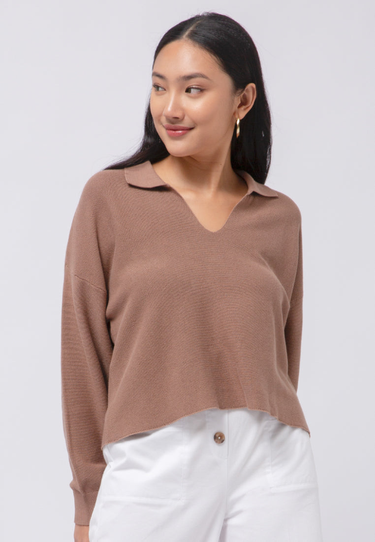 Knit Sweater with Polo Collar