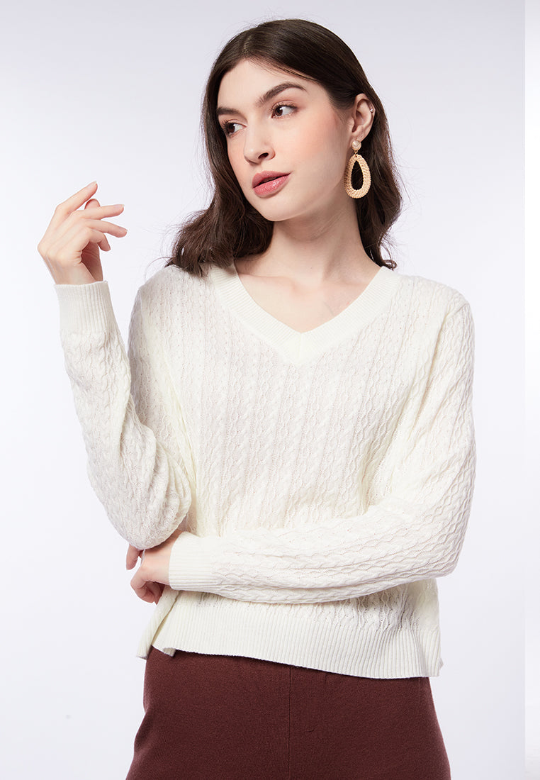 V-Neck Cable Knit Sweater
