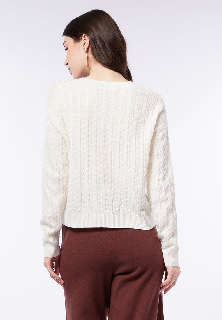 V-Neck Cable Knit Sweater