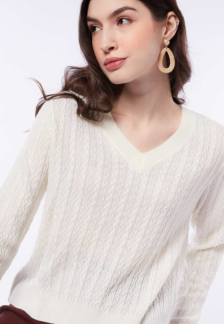 V-Neck Cable Knit Sweater