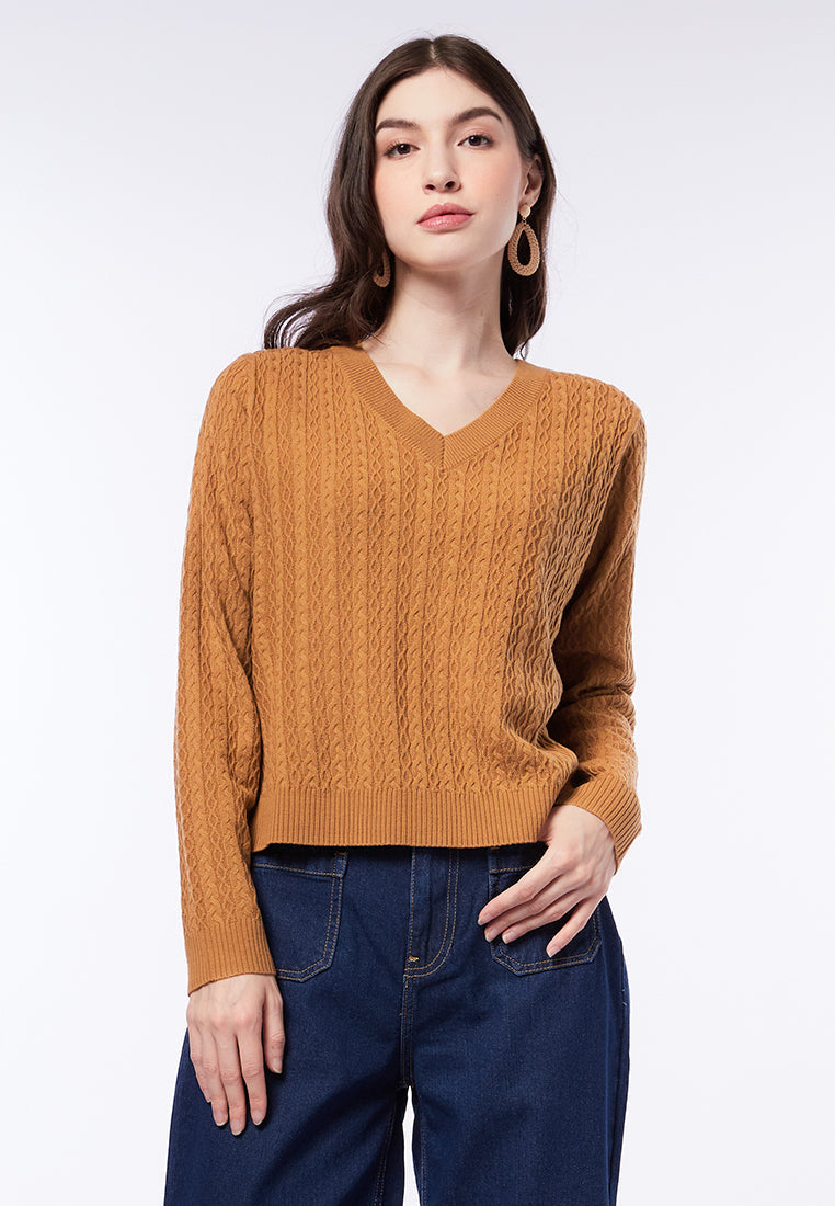 V-Neck Cable Knit Sweater