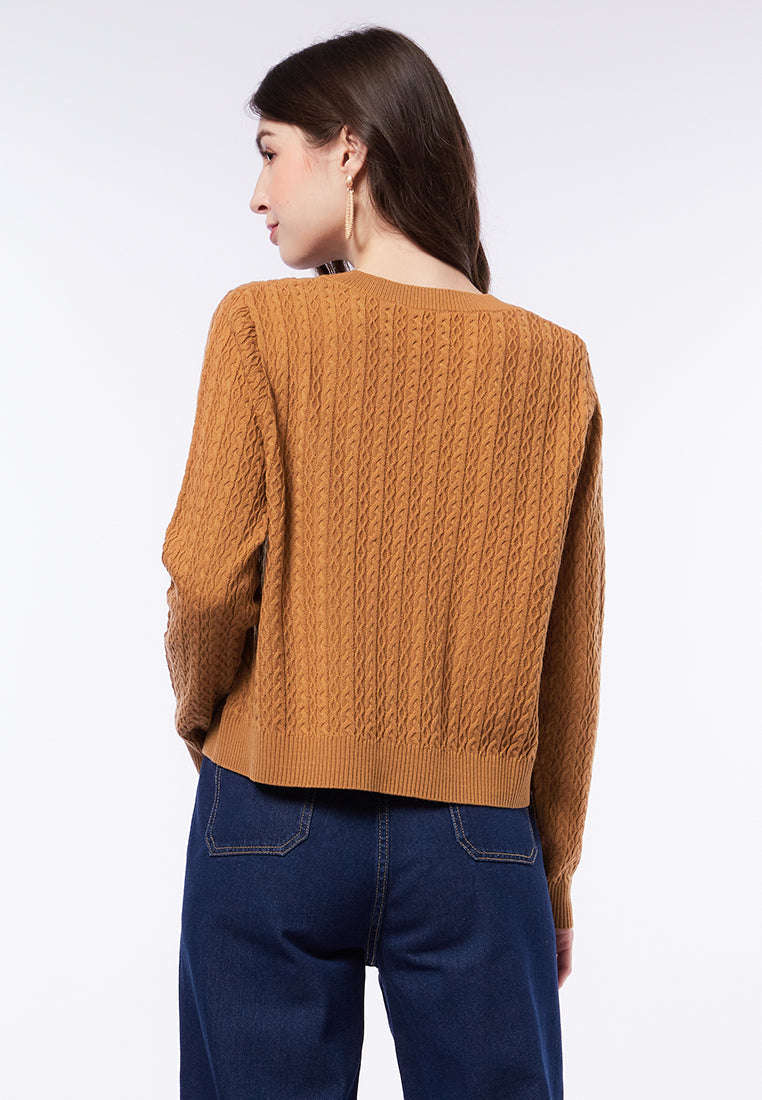 V-Neck Cable Knit Sweater