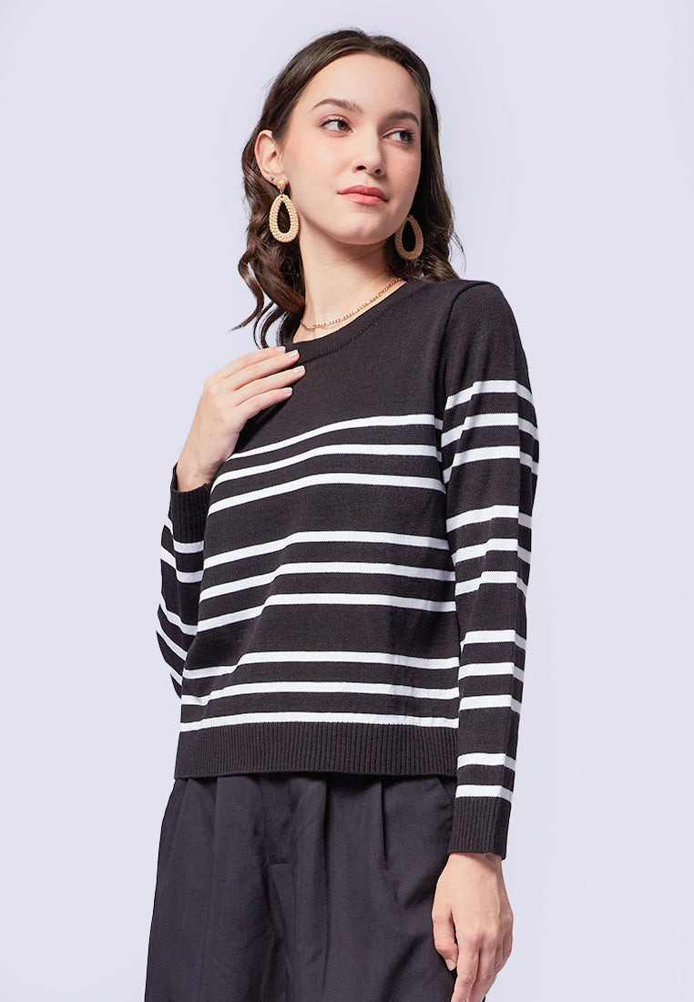 Boat Neck Stripe Knit Sweater