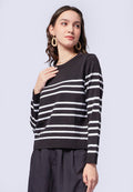 Boat Neck Stripe Knit Sweater