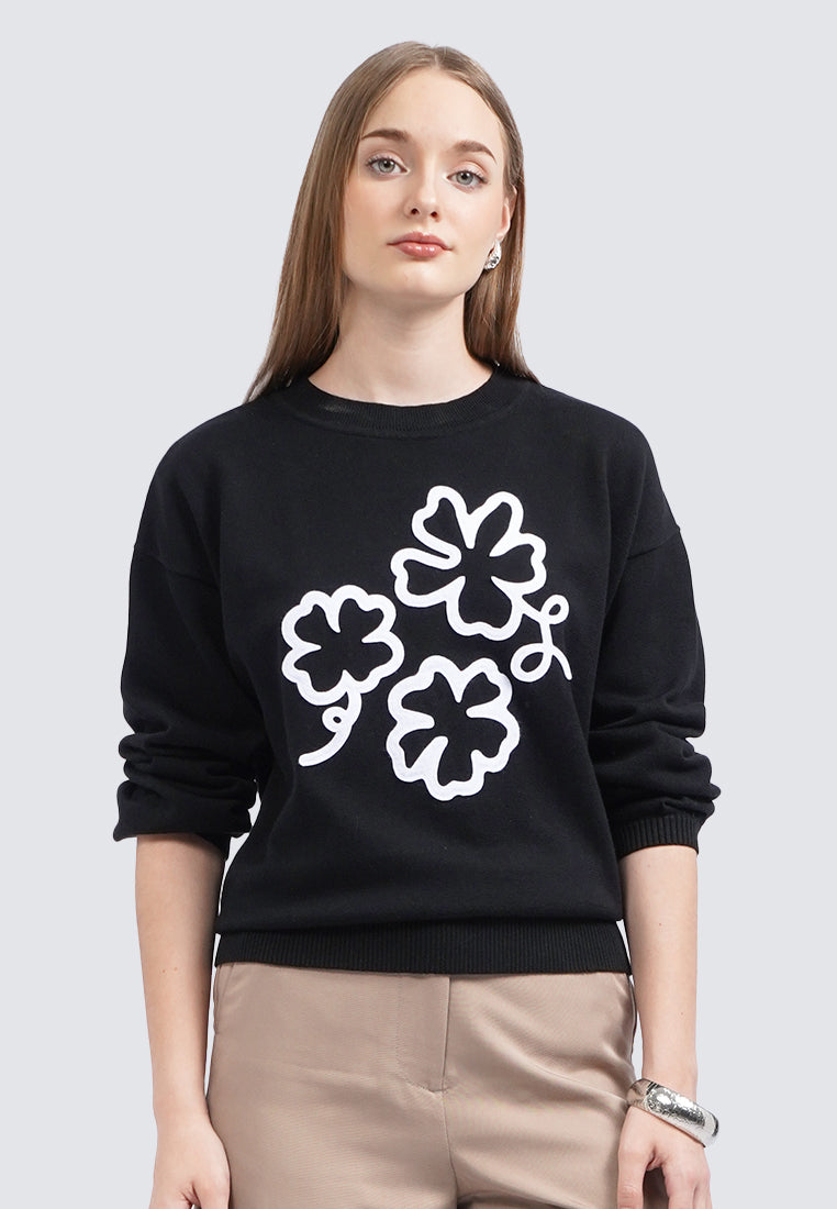 Patched Long Sleeve Sweater