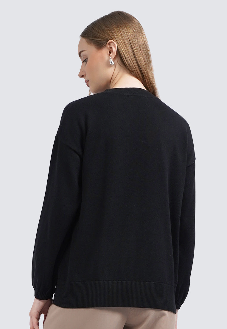 Patched Long Sleeve Sweater