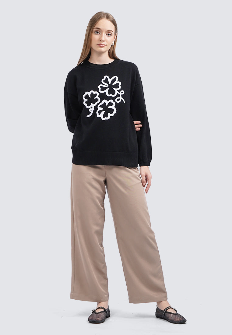 Patched Long Sleeve Sweater