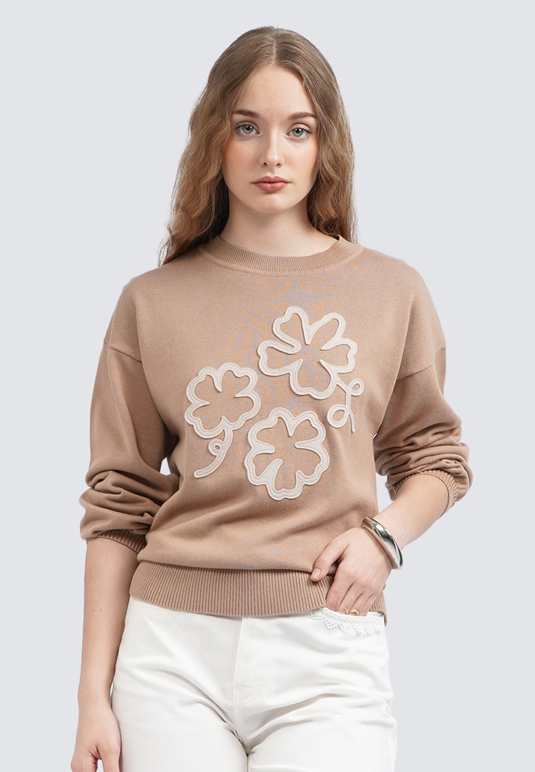Patched Long Sleeve Sweater