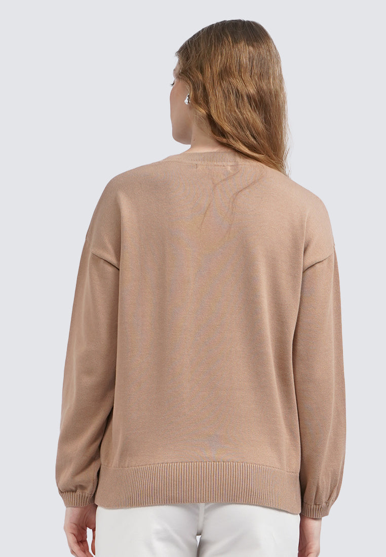 Patched Long Sleeve Sweater