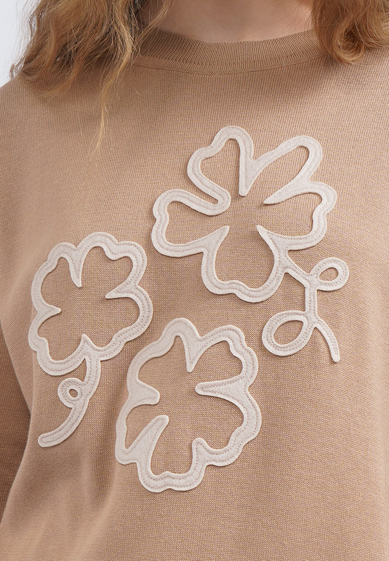 Patched Long Sleeve Sweater