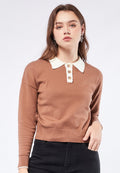Long Sleeve Knit Top with Polo Collar