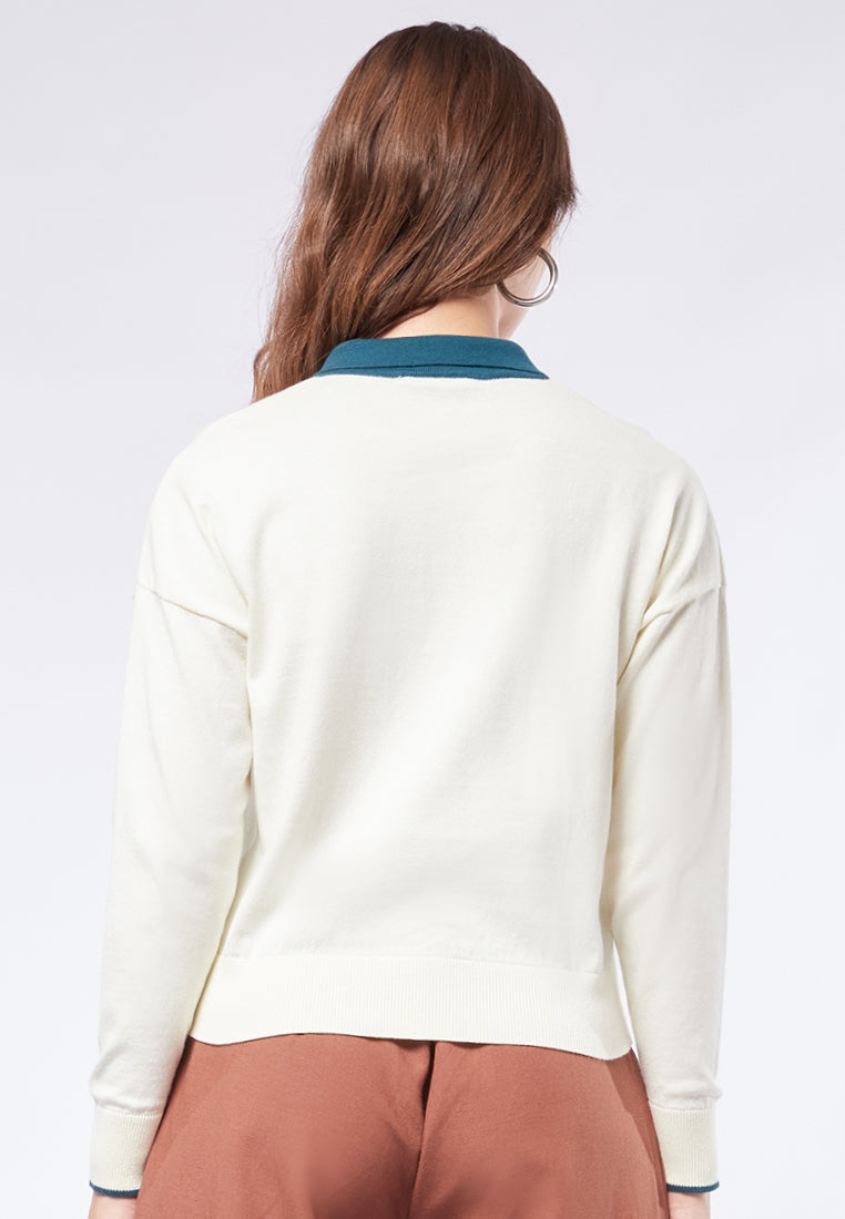 Long Sleeve Knit Top with Polo Collar