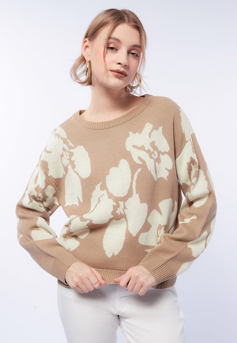 Knitted Flower Long Sleeve Sweater
