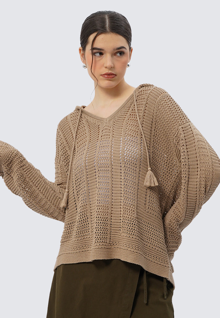 Hooded Long Sleeve Knit Sweater