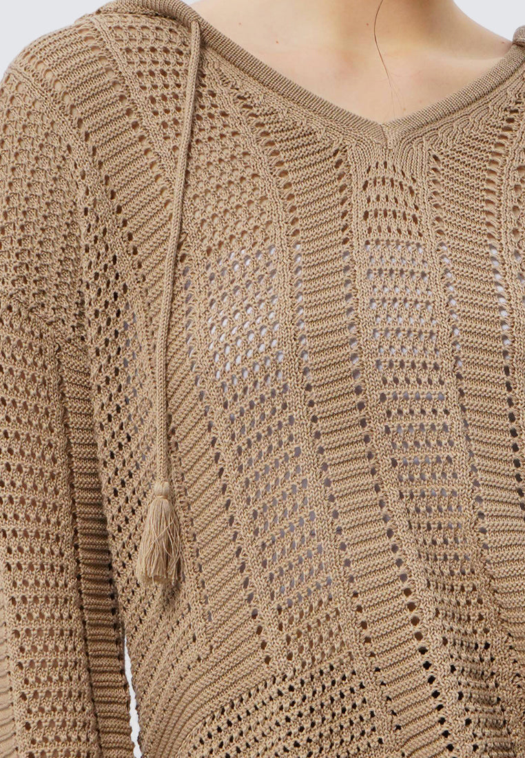 Hooded Long Sleeve Knit Sweater