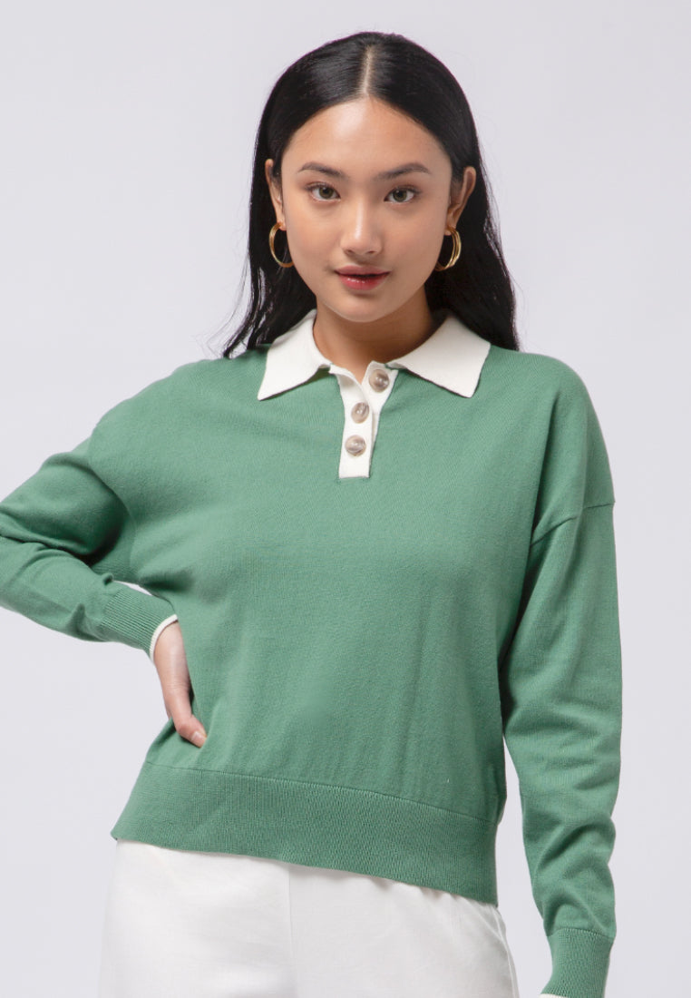 Sweater with Contrast Polo Collar