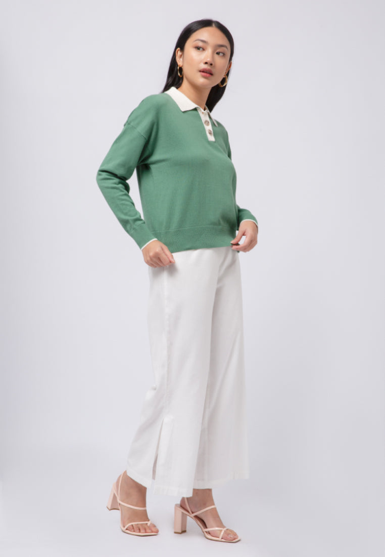 Sweater with Contrast Polo Collar