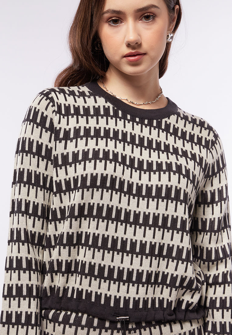 Long Sleeve Sweater with Drawstring Details