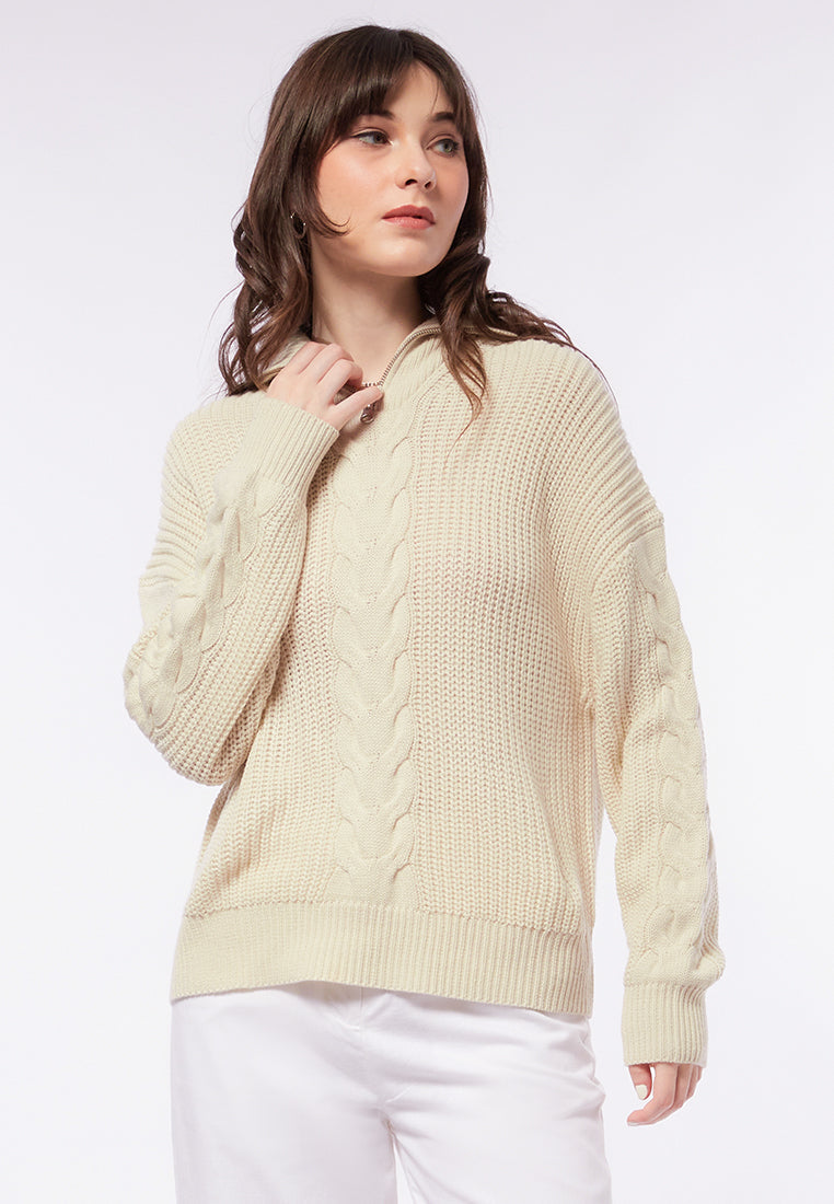 Zip Up Textured Sweater