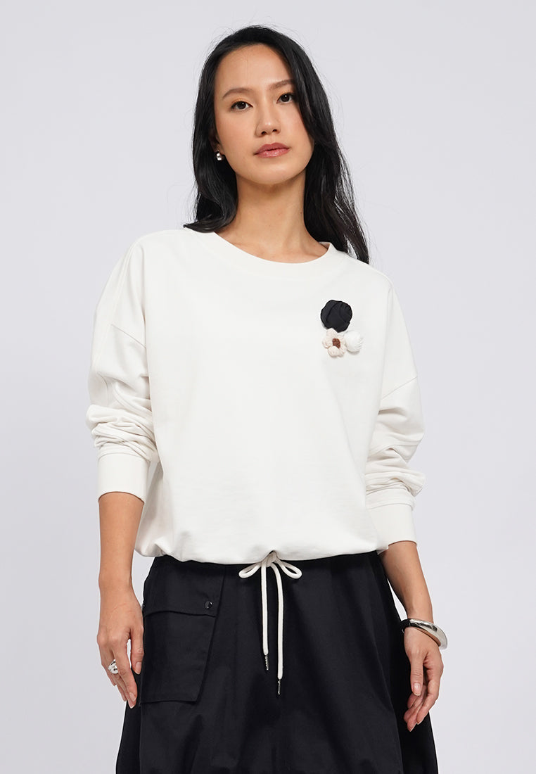 Long Sleeve Sweater with Flower Patches