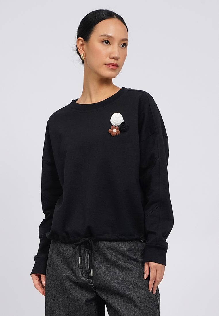 Long Sleeve Sweater with Flower Patches